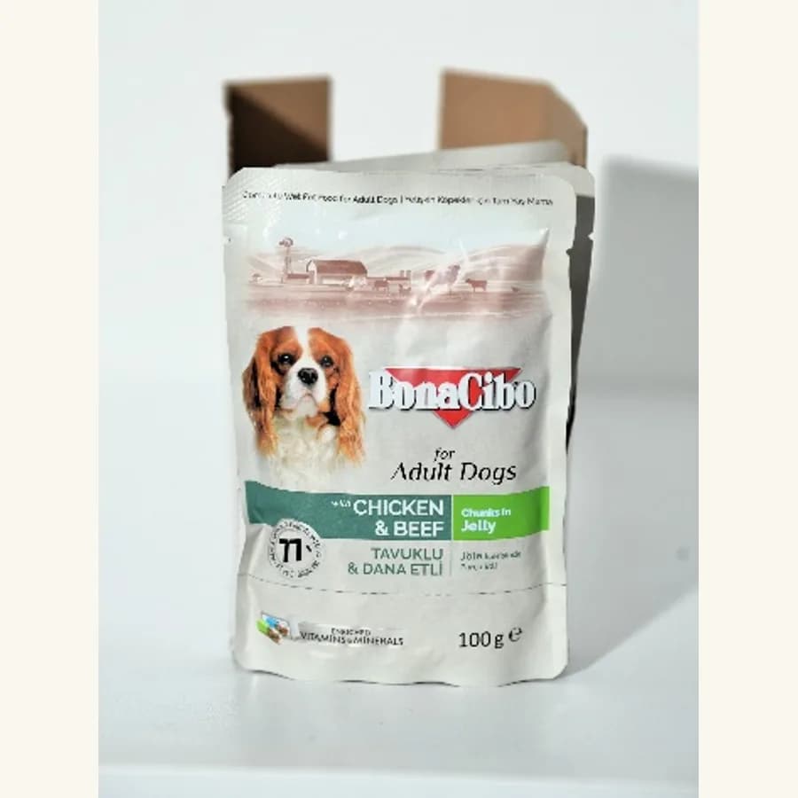 Fotografija proizvoda: BONACIBO ADULT DOG PILETINA I GOVEDINA 100G