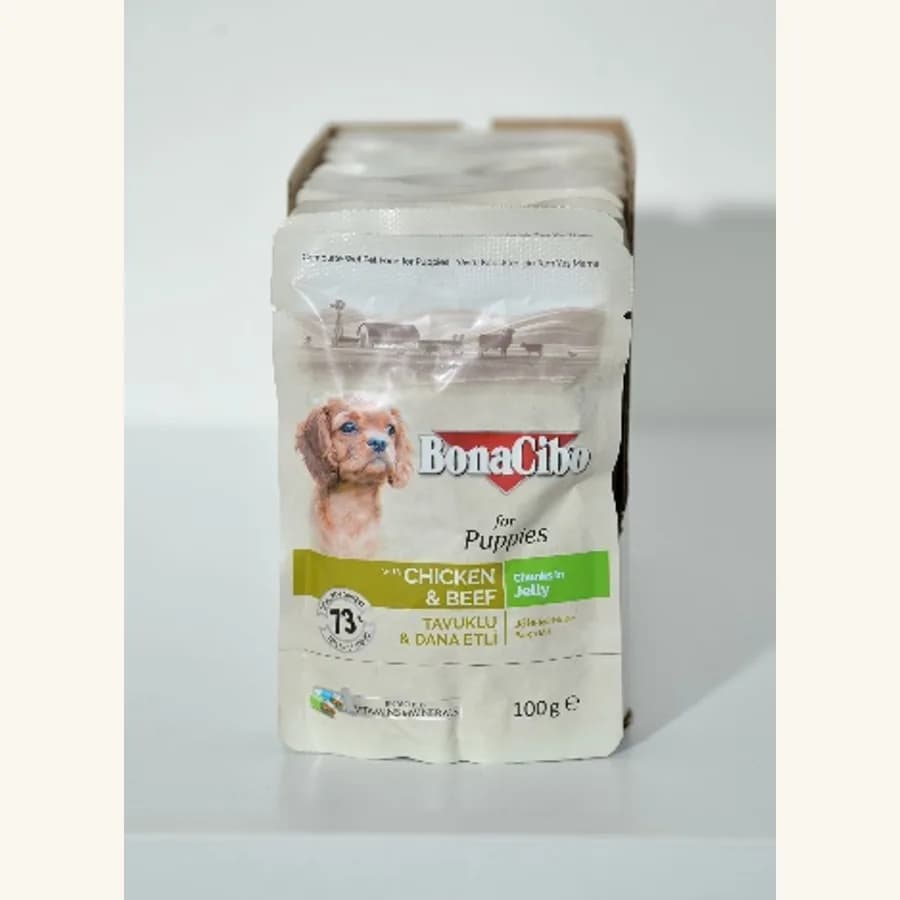 Fotografija proizvoda: BONACIBO PUPPY PILETINA I GOVEDINA 100G
